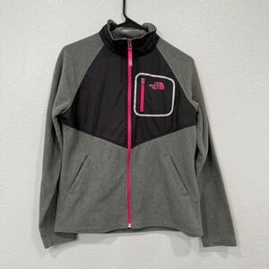 The North Face Girls Fleece Jacket Zip Up Black Pink Accents Size XL